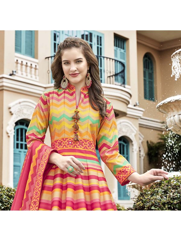Classy Multicolor Killer Silk Digital Patola Print Party Wear Readymade Gown