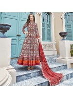 Engaging Red Killer Silk Digital Patola Print Party Wear Readymade Gown