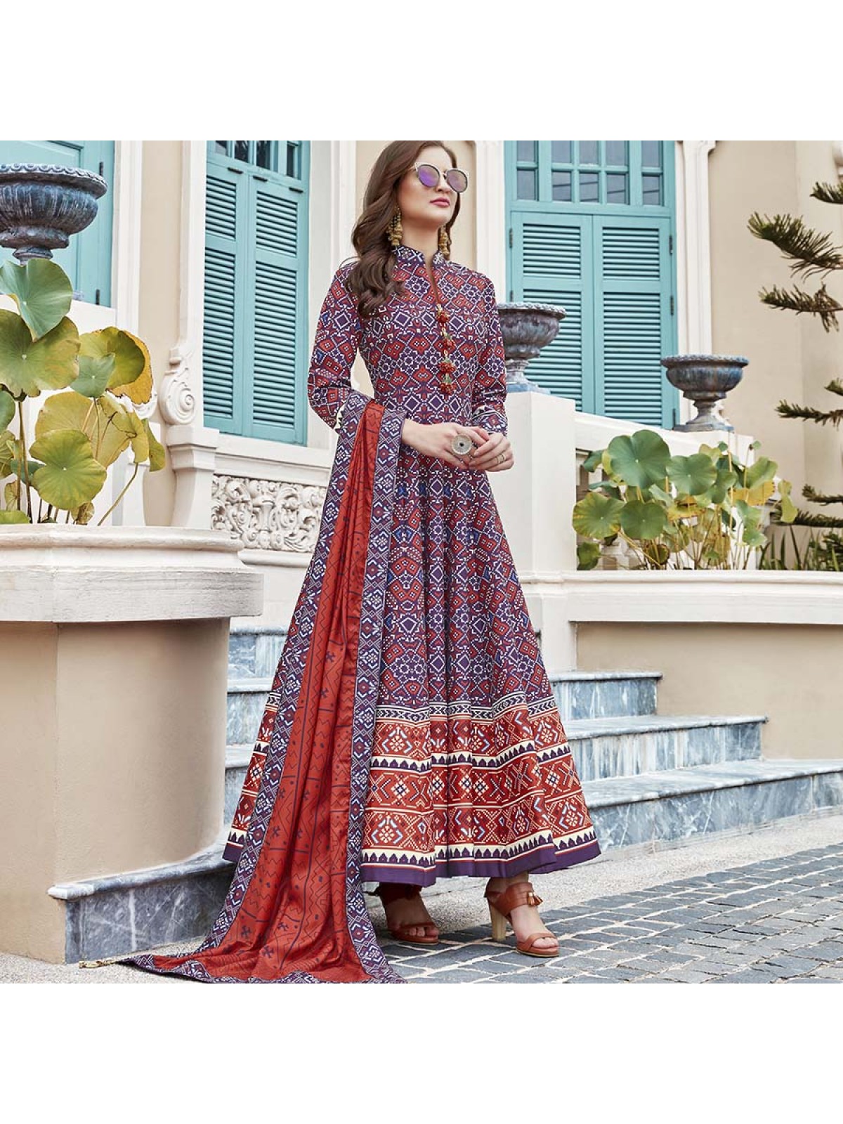 Buy Pink Patola Printed Anarkali Suit Set In Tussar Silk KALKI Fashion India