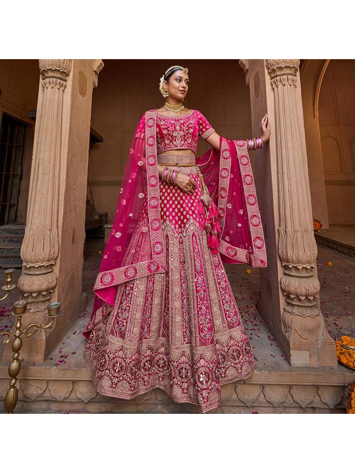 Shop Light Blue & Pink Heavy Embroidered Lehenga Online In USA – Pure  Elegance