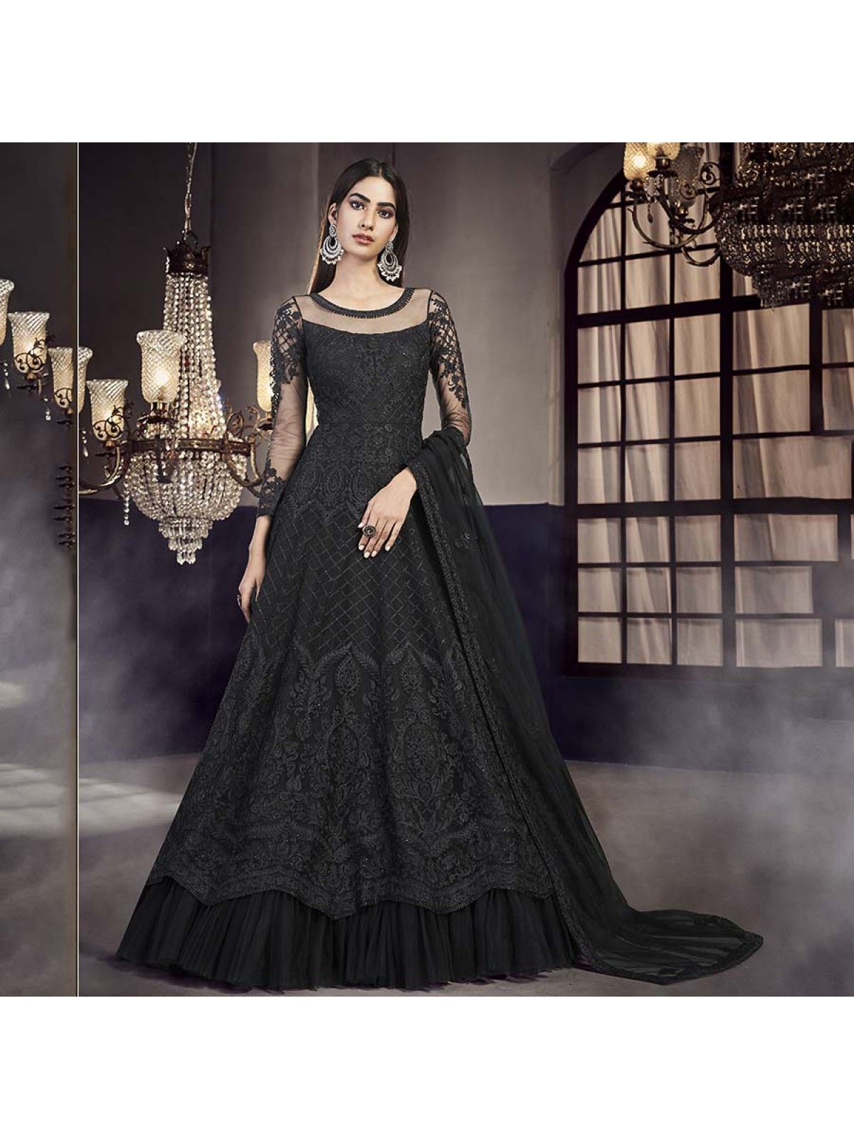 Buy online Black Net Semistitched Suit from Suits & Dress material for  Women by Vasu Saree for ₹5720 at 25% off | 2024 Limeroad.com