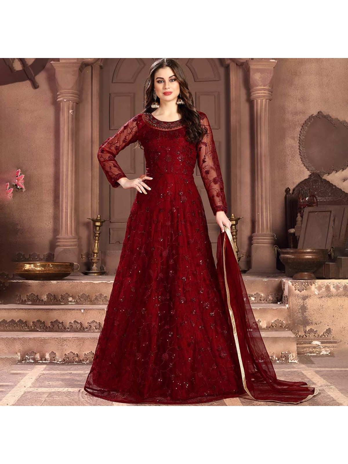 Popular Red Patiala Banarasi Silk Print Salwar Kameez and Red Patiala  Banarasi Silk Print Salwar Suit Online Shopping