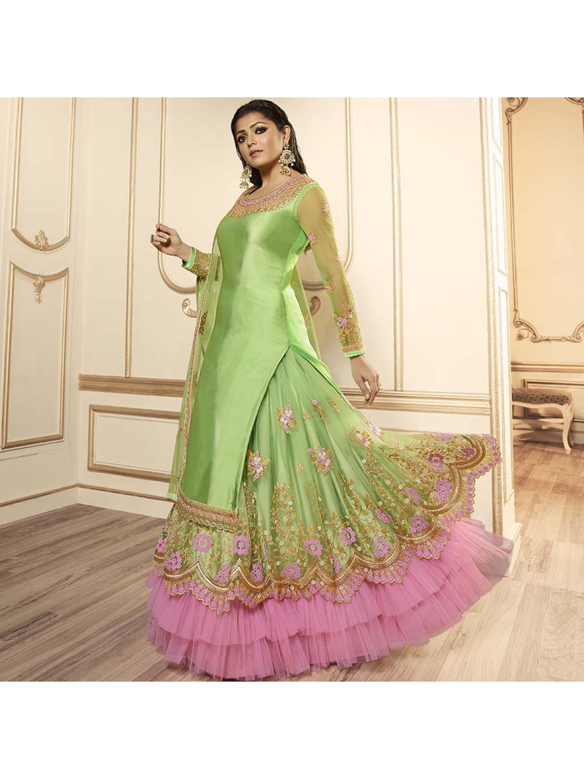 Buy Parrot Green Suit Set In Art Silk With Tassels On The Sleeves And  Dupatta