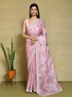 Pink Satin Silk Designer Saree