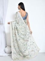 Off White Satin Silk Designer Saree