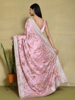 Pink Satin Silk Designer Saree