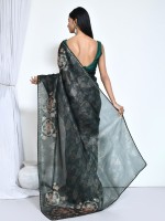 Slate Black Satin Silk Designer Saree