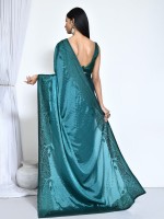 Peacock Blue Satin Silk Designer Saree